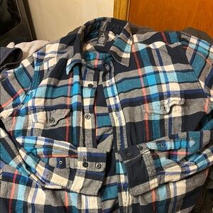 OP Men's Casual Button Down flannel Shirt - Blue, Red, White Plaid